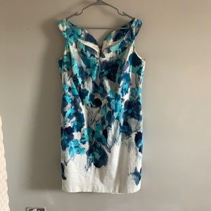 Tahari Blue  & White Mix Floral Cocktail Dress